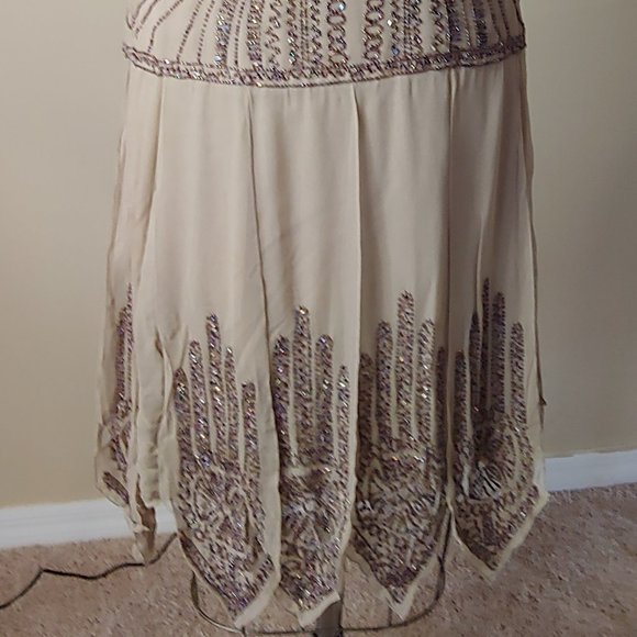 NWT Light Brown Scala Beaded Flapper Short Dress - Picture 5 of 5